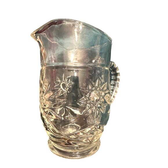 Vintage Anchor Hocking Pint Pitcher 5.25"H Clear Glass Star of David - Picture 2 of 4